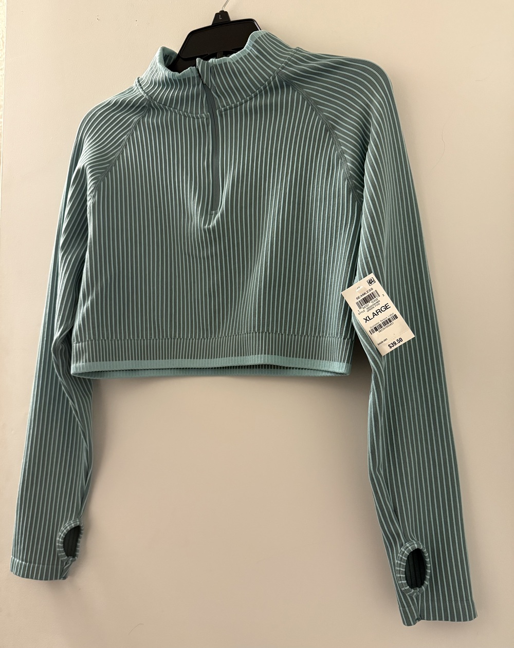 Women’s Half - Zip Crop Long-Sleeve Top, IN GREEN FOG Color.